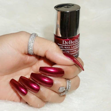 DeBelle Gel Nail Polish Antares (Deep Maroon Pearl Finish Nail Paint)|Non UV - Gel Finish |Chip Resistant | Seaweed Enriched Formula| Long Lasting|Cruelty and Toxic Free| 8ml